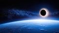 Cosmic Dance Earth, Eclipse, and the Milky Way's Embrace in the Vastness of Space Royalty Free Stock Photo