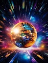 Cosmic Dance: Otherworldly Disco Ball Radiating Energy in Space. Generative ai