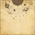 Cosmic drawing: stylized Solar system, orbits, planets, space structure.