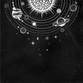 Cosmic drawing: stylized Solar system, orbits, planets, space structure. Place for the text. Royalty Free Stock Photo