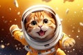 Cosmic Dreams: The Aspiring Astronaut Cat in 3D on Golden Gradient Background