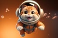 Cosmic Dreams: The Aspiring Astronaut Cat in 3D on Golden Gradient Background