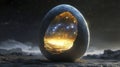 Cosmic Egg on Desolate Landscape Glowing Nebula Within Royalty Free Stock Photo