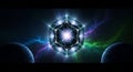 Cosmic energy cube powers up between two planets Royalty Free Stock Photo