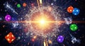 Cosmic explosion and colorful infinity stones in deep space nebula universe Royalty Free Stock Photo