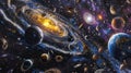 Cosmic Extravaganza: A Dazzling Universe of Planets and Galaxies in Art.