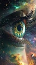 Cosmic eye with colorful galaxy reflection