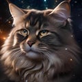 A cosmic feline with fur adorned in constellations, purring in the vastness of space5