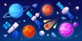 Cosmic Game Set Of The Space Objects For Interstellar Fun. Explore The Universe With Planets, Stars, Satellites