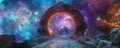 Cosmic Gateway With Futuristic Portal Surrounded By Nebula And Stars