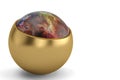 Cosmic gold ball on white background 3D illustration. Royalty Free Stock Photo