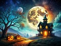 A Cosmic Halloween Canvas Transform This Spooky Space Background with Your Personalized Greeting for a Frightfully Fun Royalty Free Stock Photo