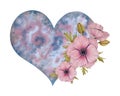 Cosmic heart with pink anemone flower.Heavenly botanical element for Valentines day,mother&#s day. Esotericism