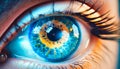 Cosmic human eyes in close range light blue, generative AI Royalty Free Stock Photo