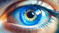 Cosmic human eyes in close range light blue, generative AI Royalty Free Stock Photo