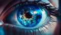 Cosmic human eyes in close range light blue, generative AI Royalty Free Stock Photo