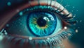 Cosmic human eyes in close range light blue, generative AI Royalty Free Stock Photo