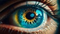 Cosmic human eyes in close range light blue, generative AI Royalty Free Stock Photo