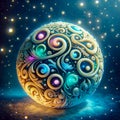 Cosmic image of a fantastic colourful snowball in a fantasy world full of stars