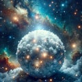 Cosmic image of a fantastic white fluffy snowball in a fantasy snowy world Royalty Free Stock Photo