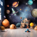 Cosmic interior mural planets , anniversary props for smash cake images