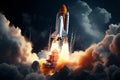 Cosmic journey Rocket takes off into space in captivating mixed media