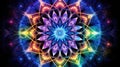 Cosmic kaleidoscope background. Abstract sci-fi mandala fractal luminous neon glowing colorful lights wallpaper