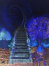 Cosmic ladder with tree of life in the blue hour. Royalty Free Stock Photo