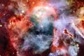 Cosmic landscape, colorful science fiction wallpaper with endless outer space