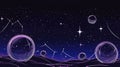 A cosmic landscape featuring bubbles and constellations against a starry night sky Royalty Free Stock Photo