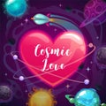Cosmic love. Valentines Day greeting card template. Vector romantic poster.