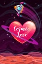 Cosmic love. Valentines Day greeting card template. Vector romantic poster.