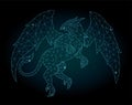 Cosmic low poly art with blue griffin silhouette