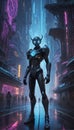 Cosmic Minuet: Cyberpunk Hacker\'s Galactic Dance. Generative AI