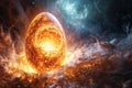 Cosmic Nebula and Fiery Planet-Egg. Generative AI