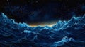 Cosmic Ocean Waves at Night Royalty Free Stock Photo