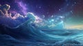 Cosmic Ocean Waves at Night Royalty Free Stock Photo