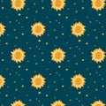 Cosmic pattern. Vector colored ornament with space. Pattern with the sun and stars. Cartoon drawing