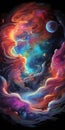 cosmic phenomenon, celestial canvas is adorned with vibrant auroras, shimmering nebulae. smartphone screen wallpaper