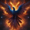 A cosmic phoenix rising from the fiery birth of a new star, its wings ablaze with stellar flames4