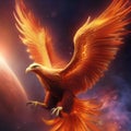 A cosmic phoenix with wings ablaze in the fiery birth of a new star, rising from stardust3