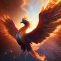 A cosmic phoenix with wings ablaze in the fiery birth of a new star, rising from stardust1