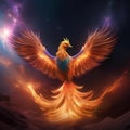 A cosmic phoenix with wings ablaze in the fiery birth of a new star, rising from stardust5