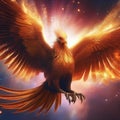 A cosmic phoenix with wings of pure energy, rising from the heart of an exploding star5