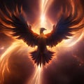 A cosmic phoenix with wings of solar flares, soaring through the cosmic storms of a gas giant5