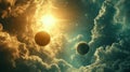 Cosmic Planets Nebula Sunrise Space Fantasy Artwork Royalty Free Stock Photo