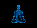 Cosmic radiant man in the lotus pose on a black background Royalty Free Stock Photo