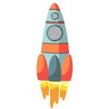 Cosmic rocket in flat design on white background. Isolated rocket space ship in flat style. Concept Start up Business