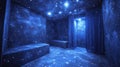 Cosmic room, glowing blue walls, and starry ceiling Royalty Free Stock Photo