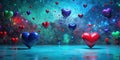 A cosmic scene featuring vibrant, three-dimensional hearts floating against a textured backdrop. Generative AI Royalty Free Stock Photo